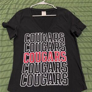 PINK Victoria's Secret Black Tee with Red and White Cougars Print